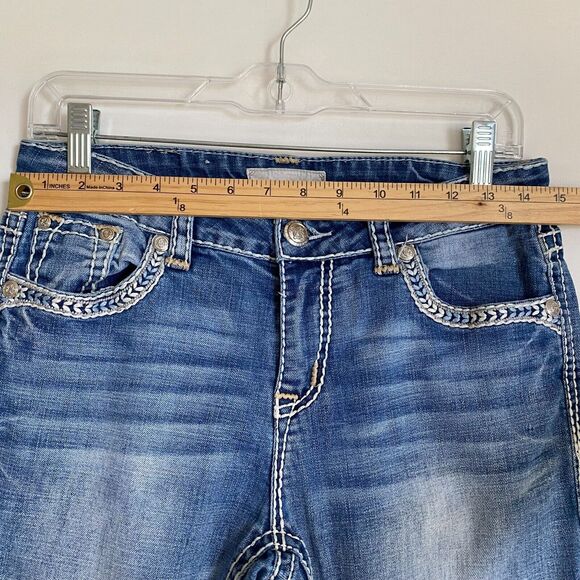 Grace In LA Bootcut Y2K Jeans Womens 28 Blue Thick Stitch Low Rise Flared Rock - Picture 7 of 11